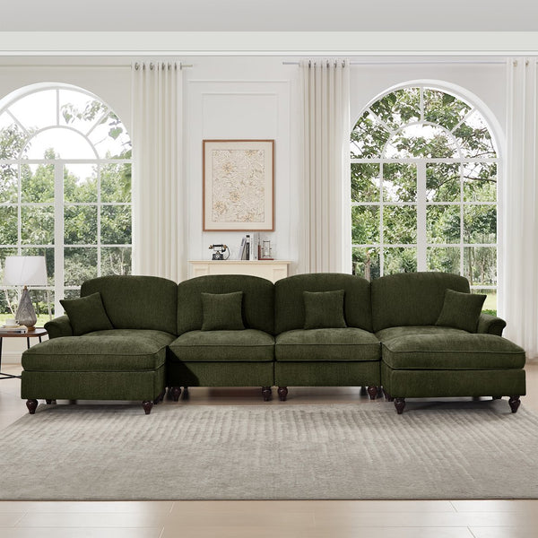 English Elm Classic U Shape 4 Seater Modular Sectional Sofa – Elegant Chenille With Removable Skirts & Ottomans W3041S00273