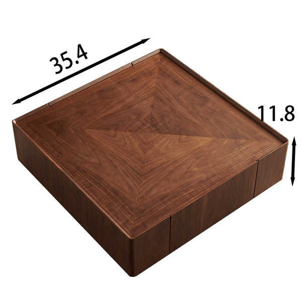 English Elm 35.4-inch Square Coffee Table Walnut Grain Finish Steel Base with Two Storage Drawers W5098P421427