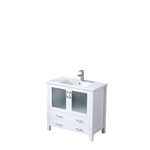English Elm White 36 in. Bath Vanity with White Ceramic Top, Soft-Close Drawers, Cabinet Storage & Chrome Faucet B2731P260515