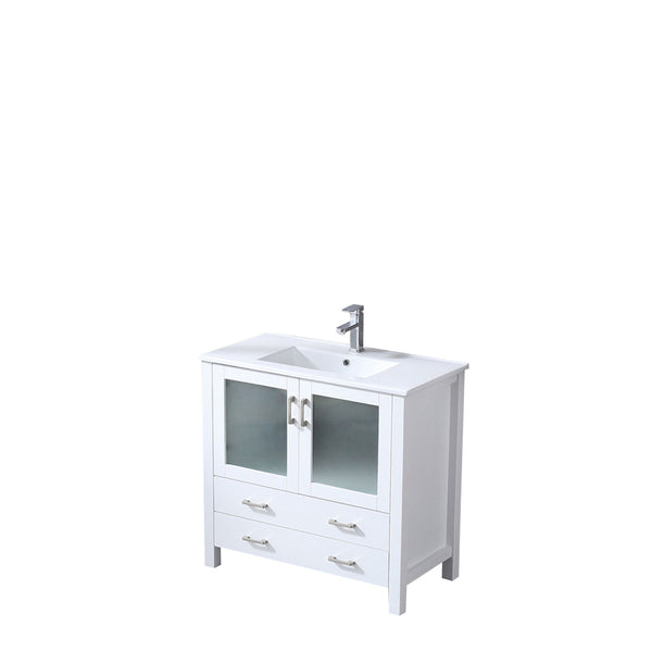 English Elm White 36 in. Bath Vanity with White Ceramic Top, Soft-Close Drawers, Cabinet Storage & Chrome Faucet B2731P260515