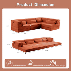 English Elm Compression Mahjong Sofa: Cozy Modular Floor Bed With Memory Foam & 4 Pillows, No Assembly, Orange W3723S00030