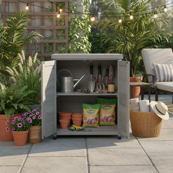 English Elm Potting Bench Outdoor Hemlock Wood Metal Top Cabinet Farmhouse Garden Workstation W1390P407461