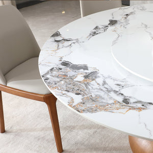 English Elm Modern Sintered Stone Round Dining Table with Lazy Susan Seats Six for Any Space W2699S00091