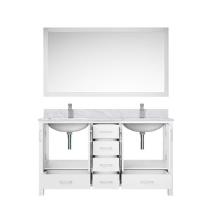 English Elm White Double Bath Vanity Set With Carrara Marble Top, Faucet, And 58-Inch Mirror For Stylish Storage B2731S00990-GIGA