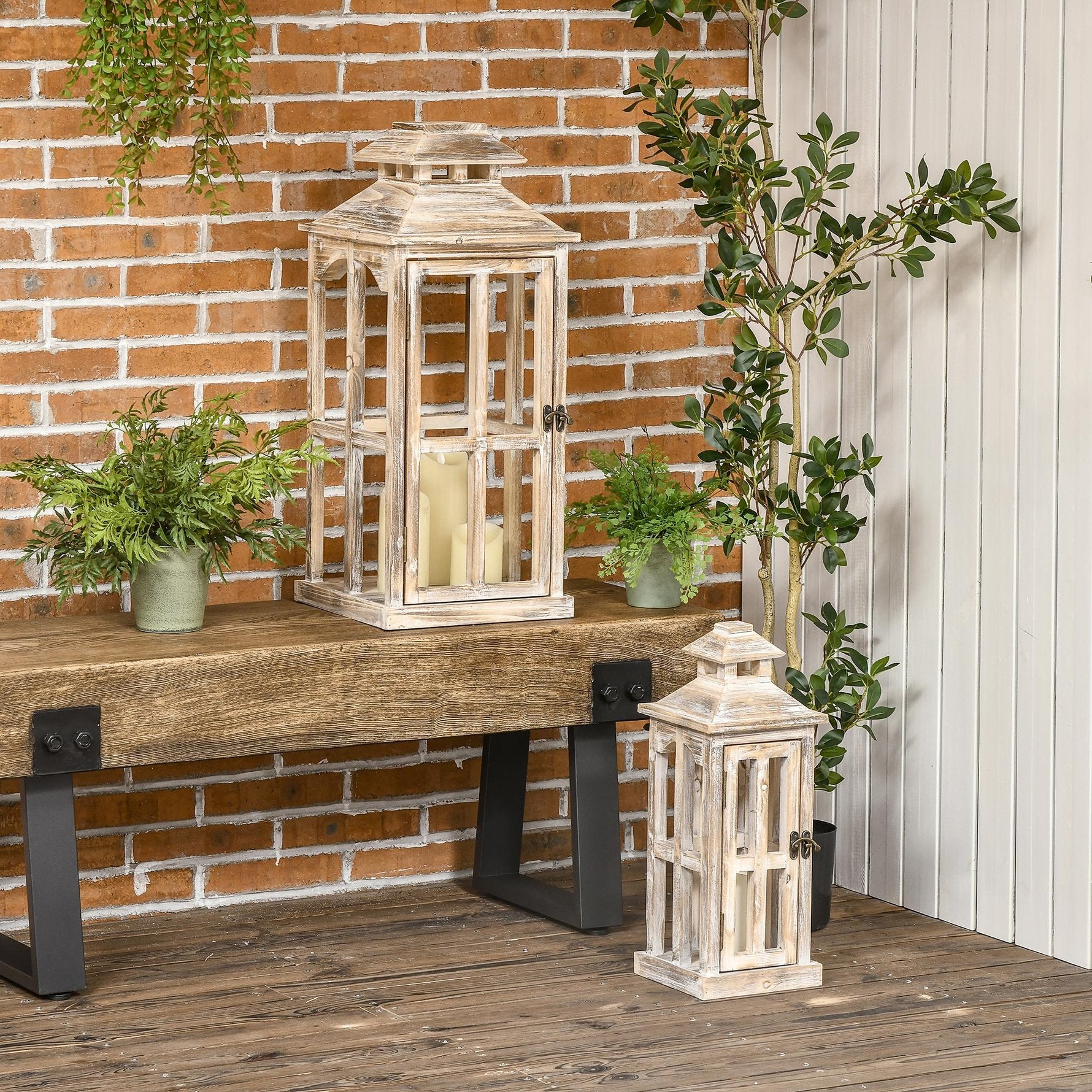 Homcom Fir Wood Lantern - Thumbnail 4