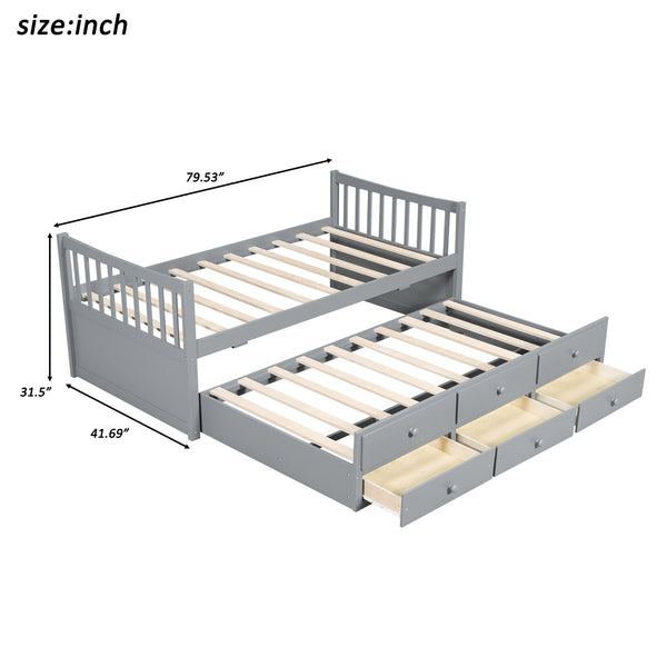 English Elm Daybed Twin Frame with Pull Out Trundle and Three Storage Drawers for Kids Rooms Gray LP100241AAE