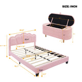 English Elm 2-Pieces Bedroom Sets Full Size Flower-Shaped Upholstered Led Platform Bed With Storage Ottoman-Sherpa Fabric, Pink