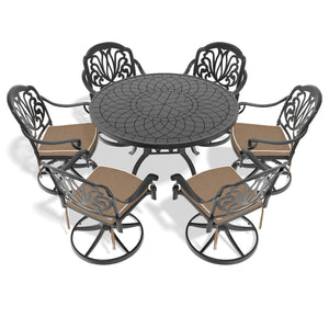 English Elm 7-Piece All-Weather Cast Aluminum Dining Set With Swivel Chairs & Round Table For Patio Gatherings W1710S00445