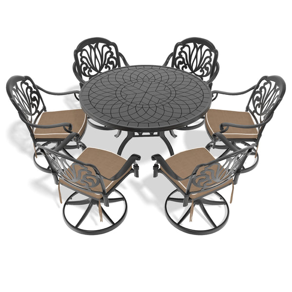 English Elm 7-Piece All-Weather Cast Aluminum Dining Set With Swivel Chairs & Spacious Round Table For Patio Fun W1710S00273
