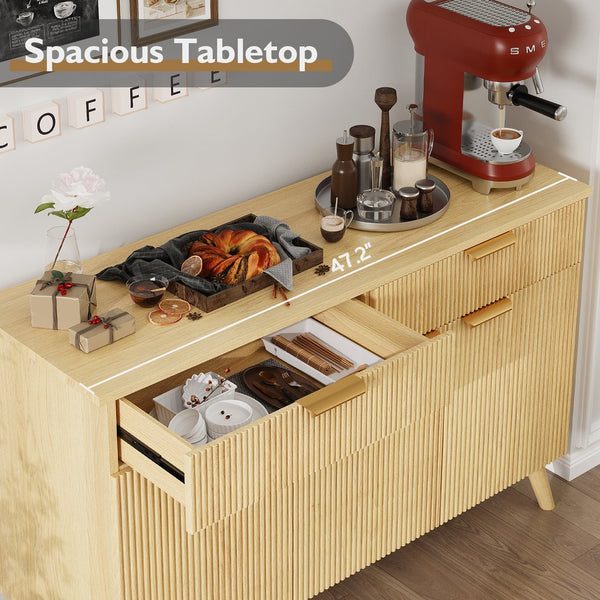 English Elm Sideboard Fluted Credenza with Three Drawers Two Doors Matte Black Modern Storage T3773P417337