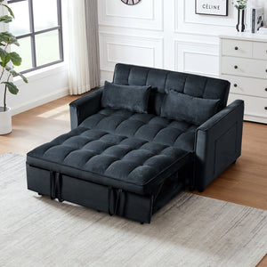 English Elm 3 Convertible Sleeper Sofa Bed Velvet Loveseat Futon with Pull-Out Bed, Adjustable Back, Storage Pockets Black W2121P179227