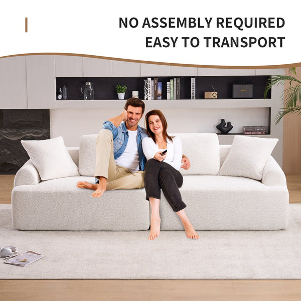 English Elm LY-024 Beige Compression Sofa 4-Seater Deep Seat Crochet Yarn Fabric Foam+Spring Breathable Comfort W2231S00014