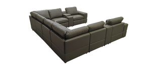 English Elm Premium Leather Match Sectional with Dual Recliners Square Arms and Console Storage Olive Green B2748S00148