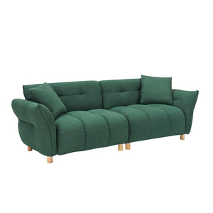 English Elm 93.70 Plush Teddy Sofa with Solid Wood Legs, 3-Seater Comfortable Sponge Cushions & Two Pillows Green W3356S00027