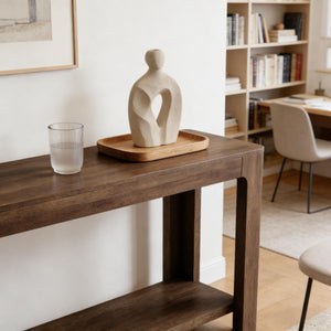 English Elm Practical Geometric Console Table with Matte Black Wood Grain Finish for Entryway or Sofa T3971P450538