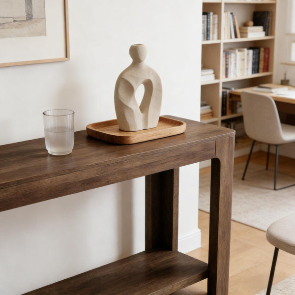English Elm Practical Geometric Console Table with Matte Black Wood Grain Finish for Entryway or Sofa T3971P450538