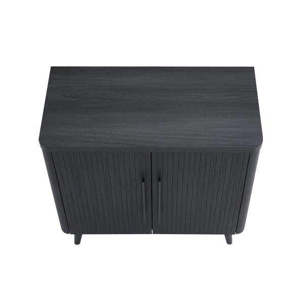 English Elm Jodie Fluted Accent Cabinet 31" — Ribbed Soft-Close Doors, Adjustable Shelves, Splayed Metal Legs Charcoal grey B365P397889