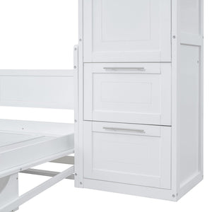 English Elm Queen Murphy Wall Bed with Integrated Wardrobe and Drawers for Studio or Guest Room White LP000793AAK-3