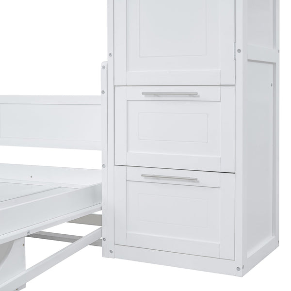 English Elm Queen Murphy Wall Bed with Integrated Wardrobe and Drawers for Studio or Guest Room White LP000793AAK-3