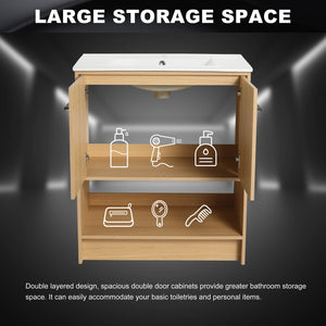 English Elm 30" Bathroom Vanity With Integrated Ceramic Sink, Soft-Close Doors & Open Shelf For Easy Storage W1972S00017