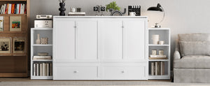 English Elm Queen Murphy Bed With Storage Drawers & Shelves - Space-Saving Design For Modern Guest Rooms W1580S00255-GIGA