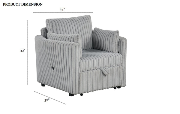 English Elm Curved Gray Faux Fur Chair with USB Port, Contemporary Modular Design, Plush Polyester Comfort B2741S00670