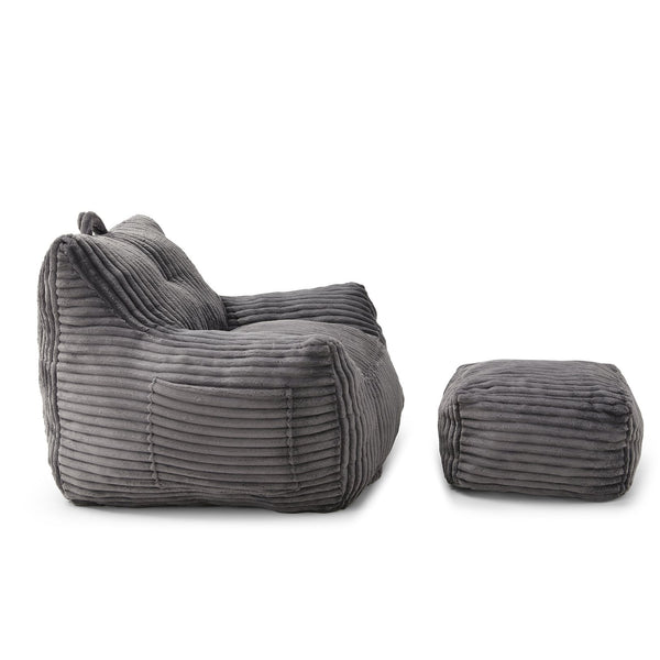 English Elm Giant Plush Bean Bag Chair with Armrests and Footstool for Ultimate Comfort, Durable Corduroy Lounge Sofa Grey W1117P309391