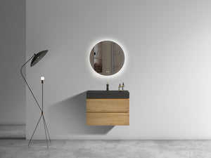 English Elm U091-Alice30W-106 Natural Oak 30" Wall-Mounted Bathroom Vanity with Black One-Piece Basin, Soft-Close Drawers, Eco E1 Construction W1865S00044