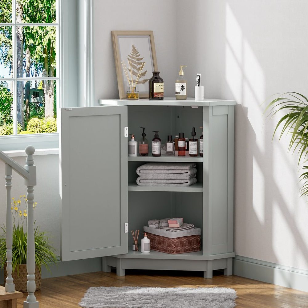 English Elm Grey Triangle Corner Cabinet Mdf Modern Bathroom Storage with Adjustable Shelves Gray N725P333564E