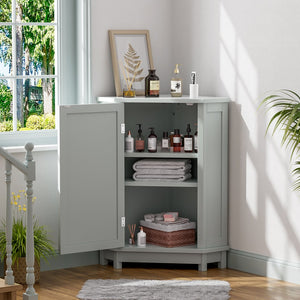 English Elm Grey Triangle Corner Cabinet Mdf Modern Bathroom Storage with Adjustable Shelves Gray N725P333564E