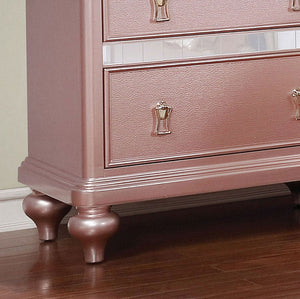 English Elm Elegant Rose Gold Mirrored Nightstand 2-Drawer Bedside Table with Nickel Hanging Knob, Bun Feet Accent B011P372220