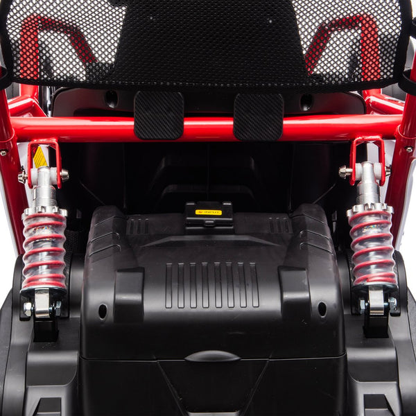 English Elm 24v Dual Motor Kids Go Kart with Drift Mode Roll Cage and Rear Suspension Ages 6 to 12 Red W1578P454055