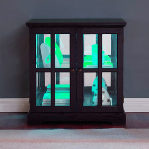 English Elm Led Curio Display Cabinet - Antique Cherry Showcase With Adjustable Shelves, Bluetooth Led Lights & More! W2275P231694