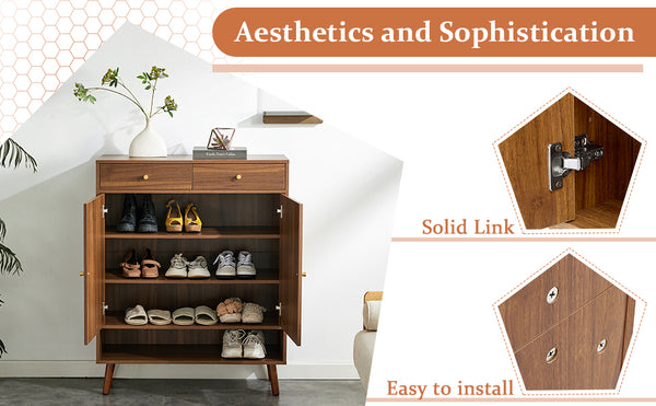 English Elm Multi-Functional Walnut Mdf Shoe Cabinet - Elegant Nordic & Industrial Design With Smart Storage Solutions W3226P278928