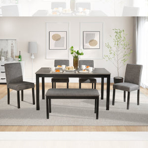 English Elm 6-Piece Stylish Dining Table Set With Bench & Chairs, Modern Light Grey & Black For Kitchen & Dining W1998S00060