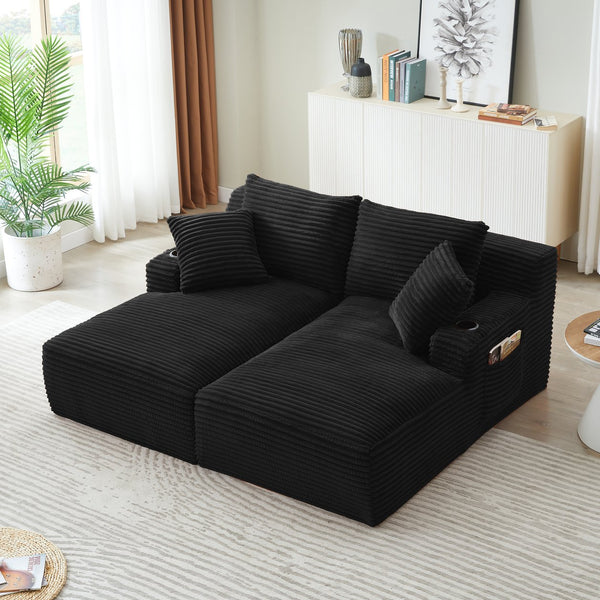 English Elm Compressible Corduroy Sleeper Loveseat with Cupholders Ready in 72 Hours No Assembly Black W2339P411858
