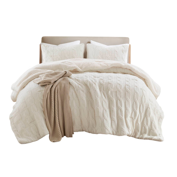 English Elm 2 Pieces Twin Waffle Knit Chenille Comforter Set with Plush Sherpa Reversible Cozy Bedding Ensemble Ivory 20.47 L x 11.42 W x 9.84 H B035P381299