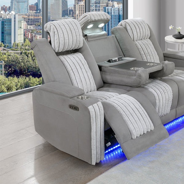 English Elm Duran Power Reclining Sofa Set with Led Lighting Bluetooth Speaker and Usb Charging Grey B201S00478