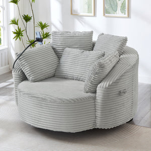 English Elm Swivel Barrel Accent Chair Chenille Tufted Round Club Seat for Living Room Lounge Light Grey N719S002320R