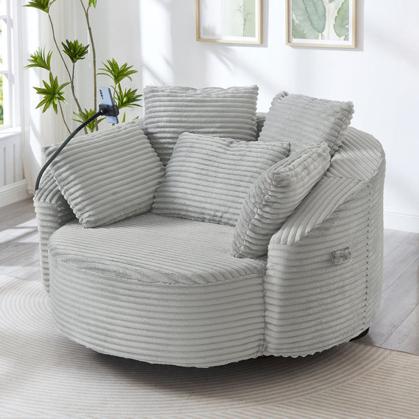 English Elm Swivel Barrel Accent Chair Chenille Tufted Round Club Seat for Living Room Lounge Light Grey N719S002320R