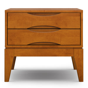 English Elm Harper Teak End Table with Two Drawers — Handcrafted Solid Rubberwood, Mid-Century Contemporary Finish B136P203436