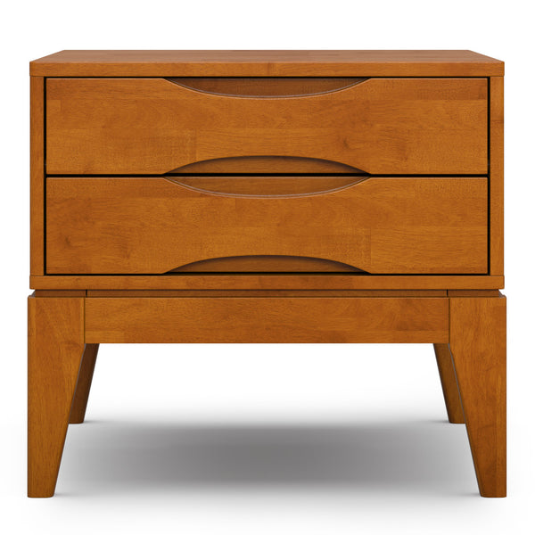 English Elm Harper Teak End Table with Two Drawers — Handcrafted Solid Rubberwood, Mid-Century Contemporary Finish B136P203436