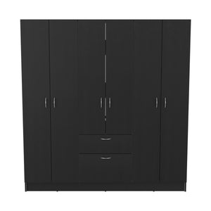 English Elm Kibo Six-Door Armoire with Drawer and Double Rods, 7 Shelves, Scratch-Resistant Melamine Finish Black White 72.44 L x 23.23 W x 4.33 H B097S00231