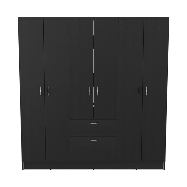 English Elm Kibo Six-Door Armoire with Drawer and Double Rods, 7 Shelves, Scratch-Resistant Melamine Finish Black White 72.44 L x 23.23 W x 4.33 H B097S00231