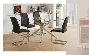 English Elm Table Modern Luxurious Glass Dining Set With 4 Stylish Black Pu Chairs And Silver Metal Legs W1151S04127-GIGA