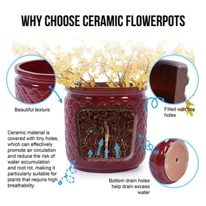 English Elm 3 Pieces Ceramic Flowerpot Set - Modern Bean Paste Red Planters For Stylish Indoor & Outdoor Spaces W3273P321477