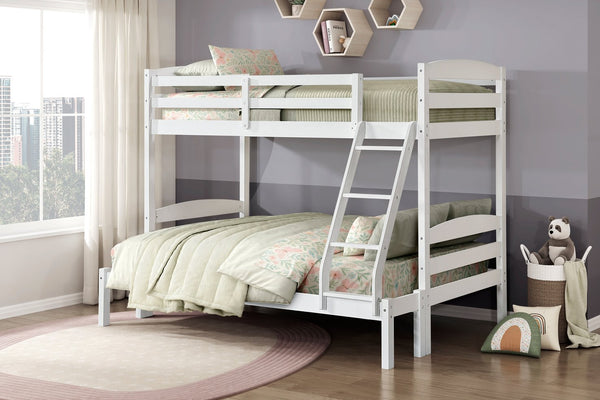English Elm Twin Twin-over-Twin Bunk Bed with Guard Rails and Ladder, Wood-Engineered Frame, Space-Saving Dorm Style White 81.5 L x 20.5 W x 10 H B011P362600