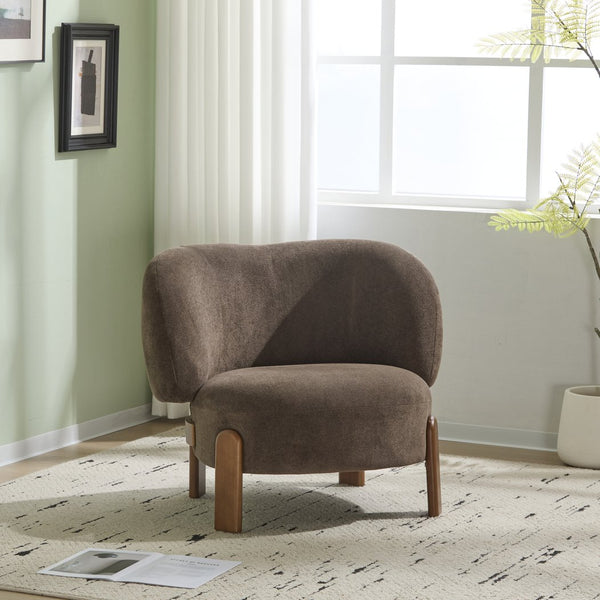 English Elm Christopher Knight Home® - Cozy Wingback Armchair with Plush Bouclé Upholstery, Solid Wood Legs, Ergonomic Support, Timeless Style Dark Brown 33.5 L x 25.5 W x 21.5 H N776P298155D