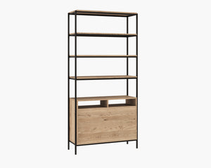 Sunpan Ambrose Modular Bookcase - Modern Oak Design with Elegant Iron Frame, Perfect for Any Space Large - 39.25W x 16.5D x 82.75H