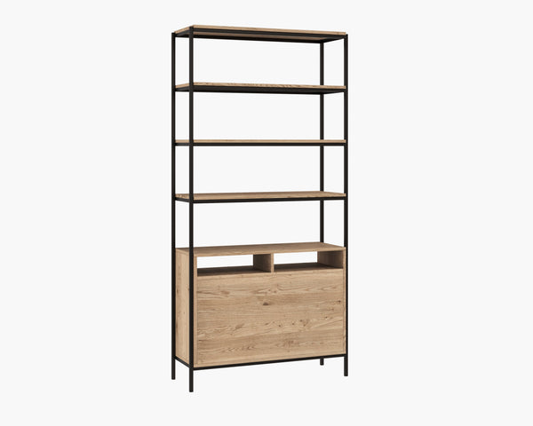 Sunpan Ambrose Modular Bookcase - Modern Oak Design with Elegant Iron Frame, Perfect for Any Space Large - 39.25W x 16.5D x 82.75H